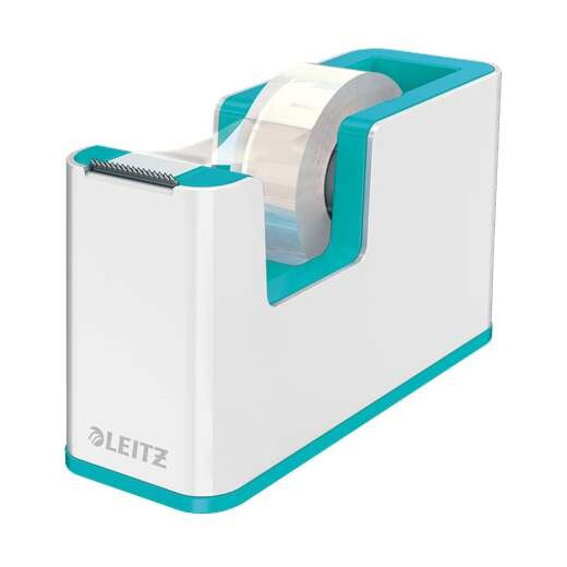 Leitz WOW Dispensador de Cinta Adhesiva - Para Rollos de hasta 19mm x 33m - Incluye Cinta Autoadhesiva Escribible - Color Blanco/Turquesa