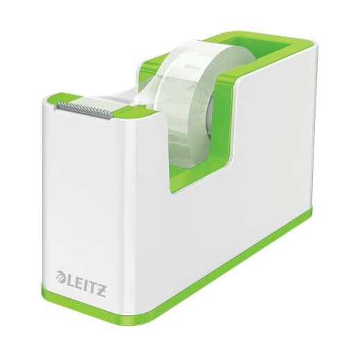 Leitz WOW Dispensador de Cinta Adhesiva - Para Rollos de hasta 19mm x 33m - Incluye Cinta Autoadhesiva Escribible - Color Blanco/Verde