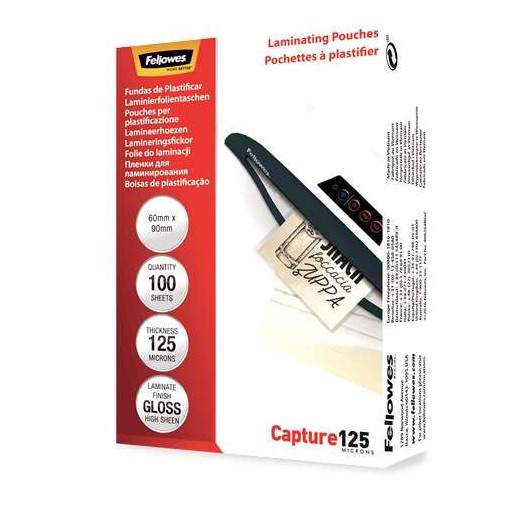 Fellowes Pack de 100 Fundas para Plastificar Brillo para Tarjetas 60 x 90mm - 125 Micras - Alta Calidad - Transparente