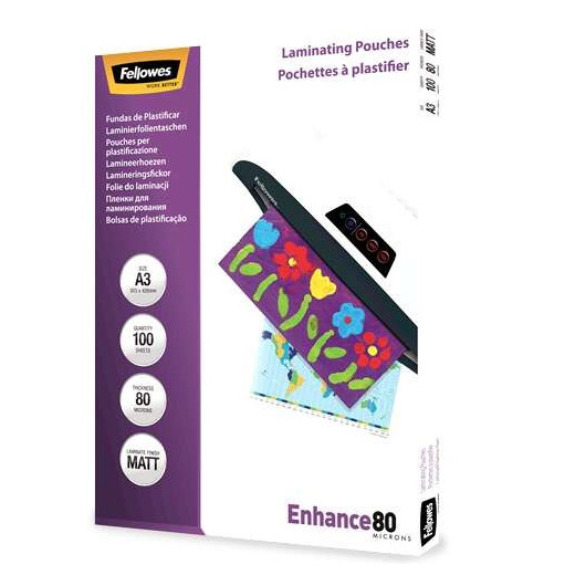 Fellowes Pack de 100 Fundas para Plastificar Mate A3 - 80 Micras - Alta Calidad - Transparente
