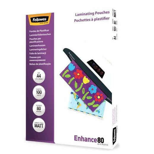 Fellowes Pack de 100 Fundas para Plastificar Mate A4 - 80 Micras - Alta Calidad - Transparente