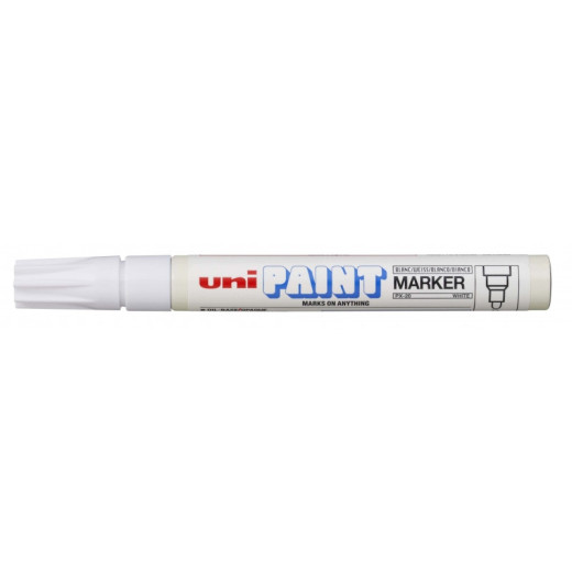 Uni-ball PX-20 Marcador de Pintura - Punta Acrilica de Bala 2.2-2.8mm - Permanente en Todas las Superficies - Resistente a Luz y Agua - Cuerpo de Aluminio - Color Blanco