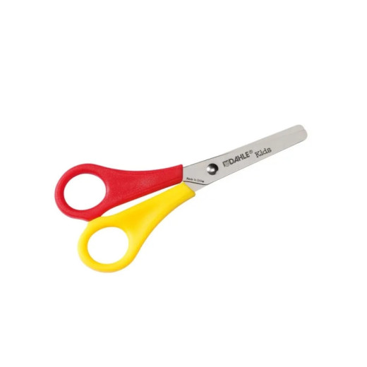Dahle 54626 Kids Tijeras Infantiles para Zurdos 13cm - Puntas Redondeadas - Acero Inoxidable - Color Rojo/Amarillo