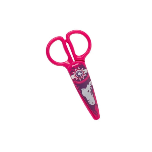 Dahle 54675 Kids Tijeras Infantiles 12cm para los mas Pequeños - Hojas de Plastico - Puntas Redondeadas - Modelo Caballo - Color Rosa