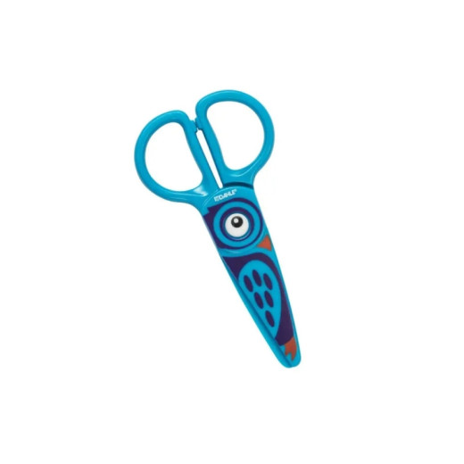 Dahle 54676 Kids Tijeras Infantiles 12cm para los mas Pequeños - Hojas de Plastico - Puntas Redondeadas - Modelo Buho - Color Azul
