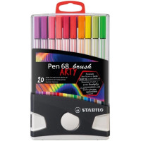 Stabilo Pen 68 Brush Arty Caja de Plastico Rigida con 30 Rotuladores - Punta de Pincel - Tinta a Base de Agua - Colores Surtidos