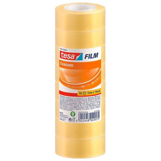 Tesa Tesafilm Standard Pack de 8 Cintas Autoadhesivas Transparentes 19mmx33m - Buena Adherencia y Alta Resistencia a la Luz UV - Sin PVC
