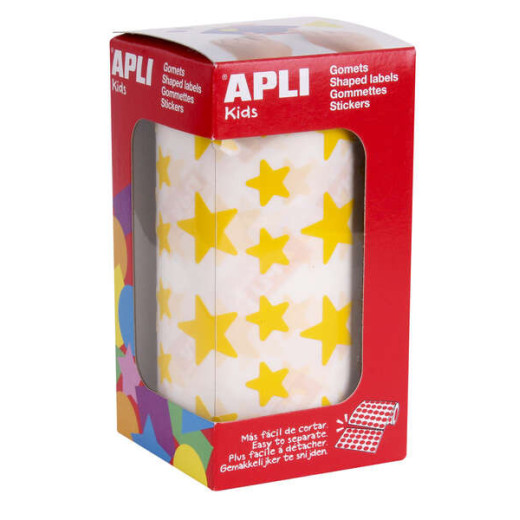 Apli Gomets Estrella Amarillos - 12.5mm y 19.5mm - Adhesivo Permanente - 2360 Gomets por Rollo - Ideal para Desarrollar Habilidades Infantiles