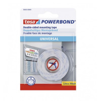 Tesa Powerbond Cinta Adhesiva Doble Cara 19mm x 1.5 Metros - Para Fijacion Segura y Rapida de Objetos Planos y Ligeros - Color Blanco