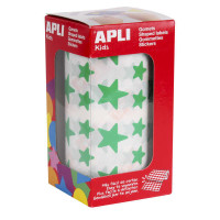Apli Gomets Estrella Verde - 12.5mm y 19.5mm - Adhesivo Permanente - 2360 Gomets por Rollo - Ideal para Escuelas y Talleres Infantiles