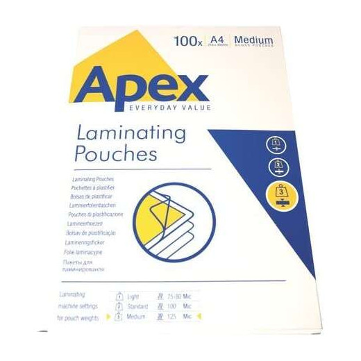 Fellowes Pack de 100 Fundas para Plastificar Brillo A4 - 125 Micras - Resistente al Agua - Transparente