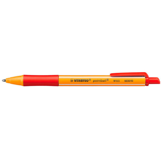 Stabilo Pointball Boligrafo Retractil - Punta de 1mm - Tinta con Base de Aceite - Recargable - 79% Plastico Reciclado - Grip Antideslizante - Color Rojo